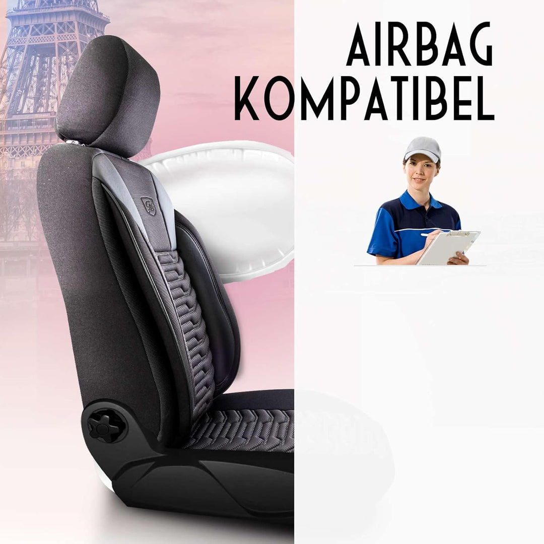 Autositzbezüge Universal für PKW & SUV – Premium Vordersitze Auto Sitzbezug aus Piqué-Stoff, Schwarz