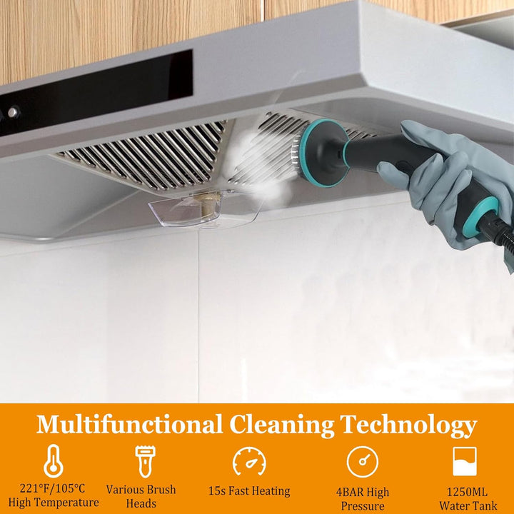 4Bar Tragbarer Dampfreiniger, 6-Gang Dampfreiniger Handgerät, Steam Cleaner mit 15 Zubehörteilen & 1