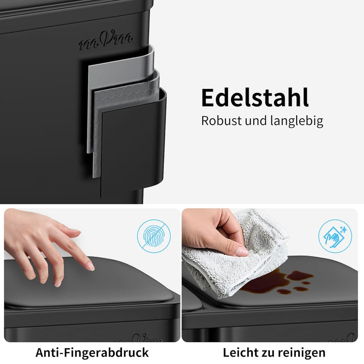 mVm Mülleimer Küche,60 Liter Treteimer,3 Fächer, Mülltrennsystem, Abfalleimer Küche mit Inneneimer a