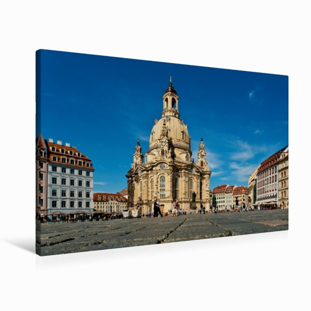 Premium Textil-Leinwand 90 x 60 cm Quer-Format Frauenkirche Dresden | Wandbild, HD-Bild auf Keilrahm