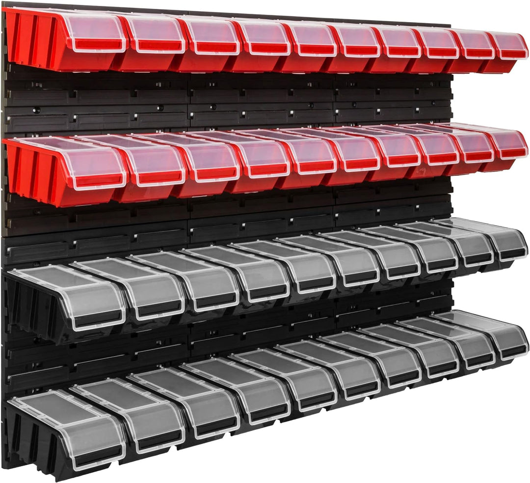 Lagersystem Werkstattregal | 117 x 78 cm | 40 stck. Box | Wandregal mit Stapelboxen - Wandplatten Ex