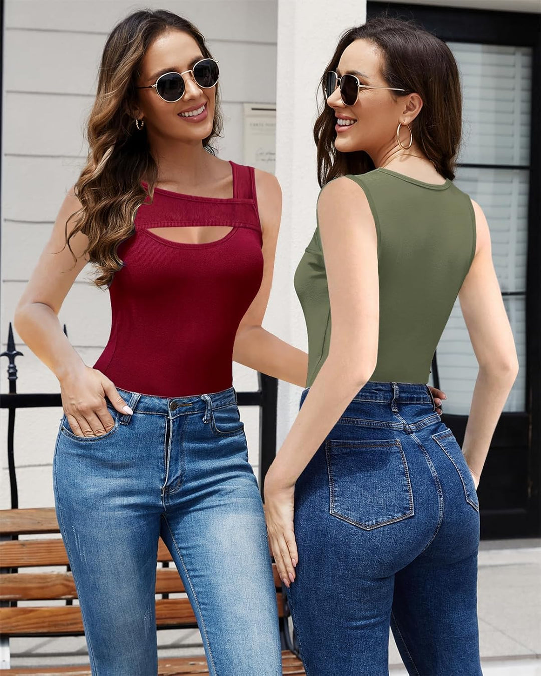 Basicspace Damen Ausschnitt Design Top Frühling Sommer Vielseitige Weste Schlanke Gerippte Weste, XX