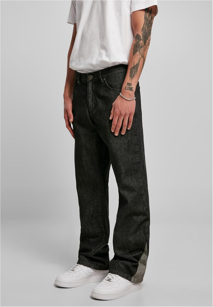 Urban Classics Herren Hose, Organic Triangle Denim Jeans aus BIO-Baumwolle, weites Bein mit Einsatz