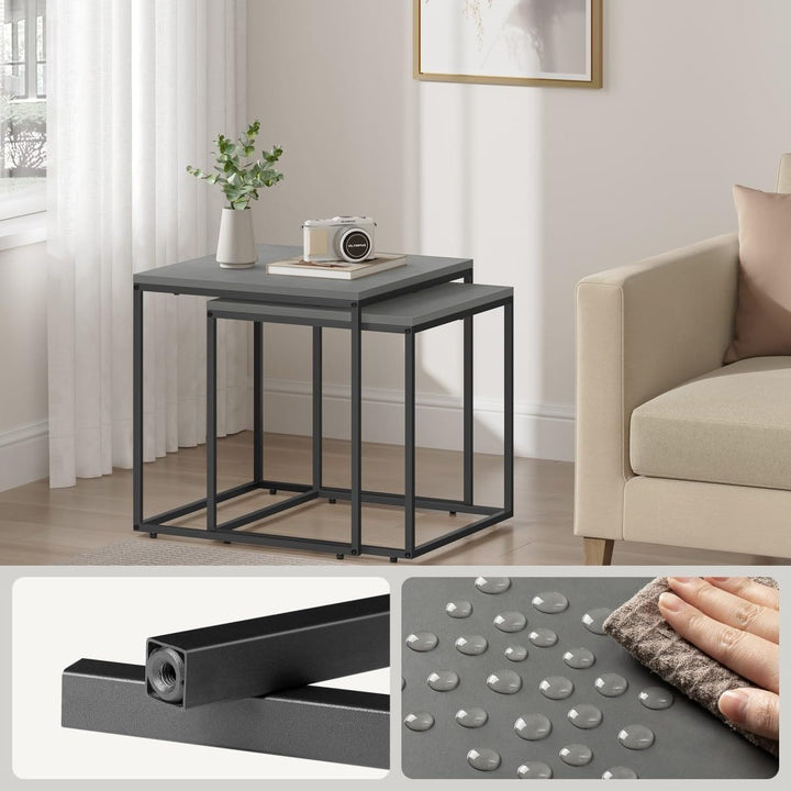 NMK HOME 2er Set Couchtische – Quadratisch – Beton Schwarz – Industrial Design – platzsparend Nestin