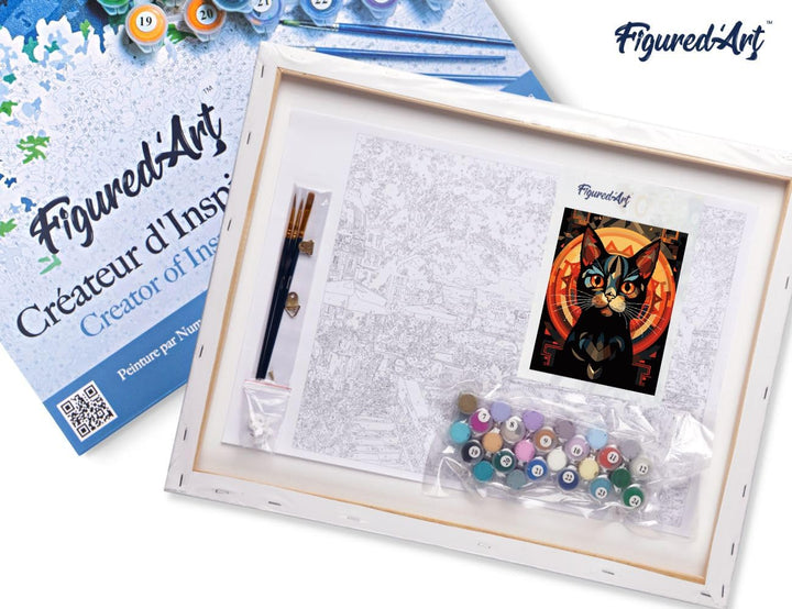 Figured'Art Malen Nach Zahlen Erwachsene Mit Rahmen Art-Deco-Schwarze Katze - Paint by Numbers Baste