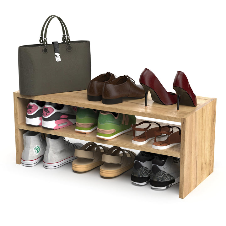 Schmal Schuhregal Platzsparend mit 2 Ebenen – Klein Schuh Organizer – Stapelbar Schuhablage -78x32 c