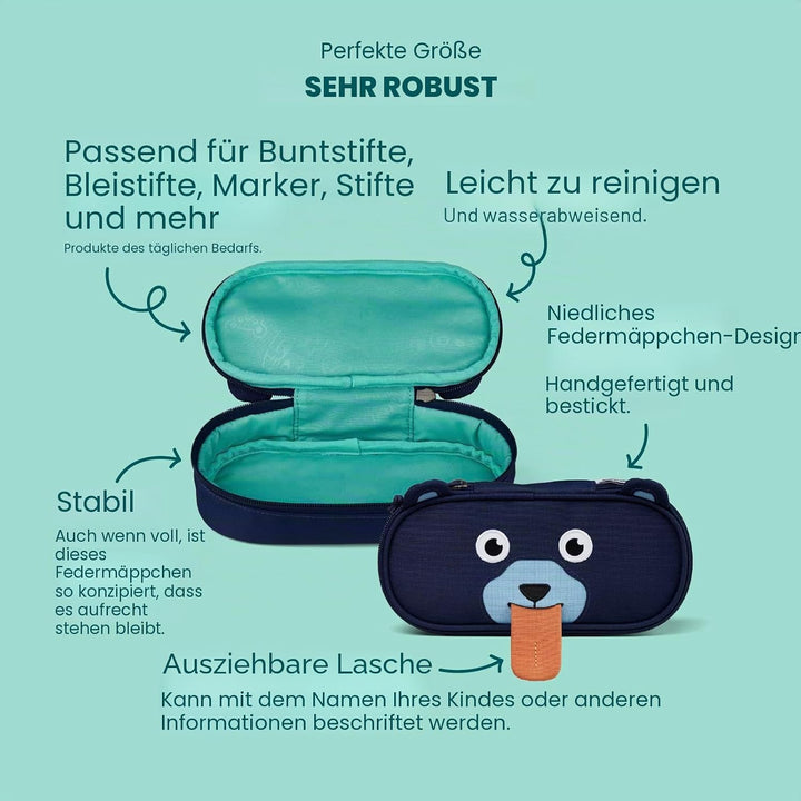 Affenzahn Stiftemäppchen für den Kindergarten, Federmäppchen für Kinder mit Tiermotiv und Ziehzunge