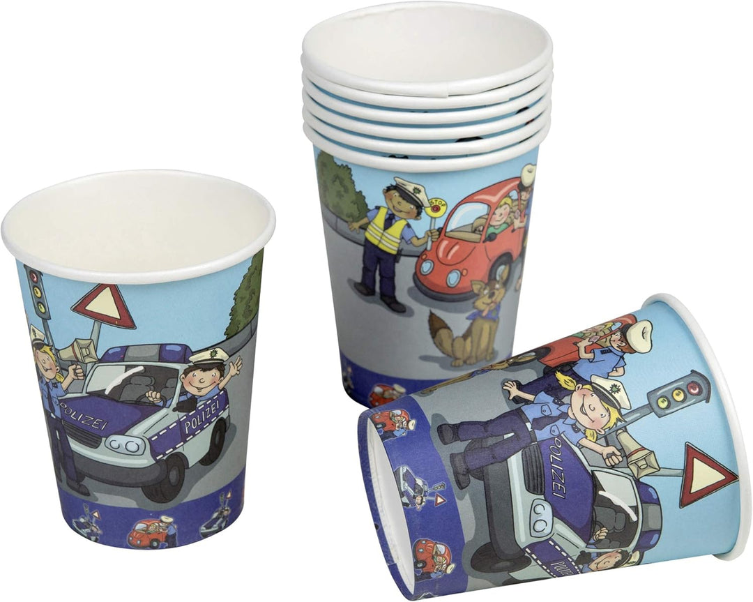TIB Heyne 19530 - Partykoffer Polizei, 62 Teile, Partygeschirr und Dekoration, Kindergeburtstag