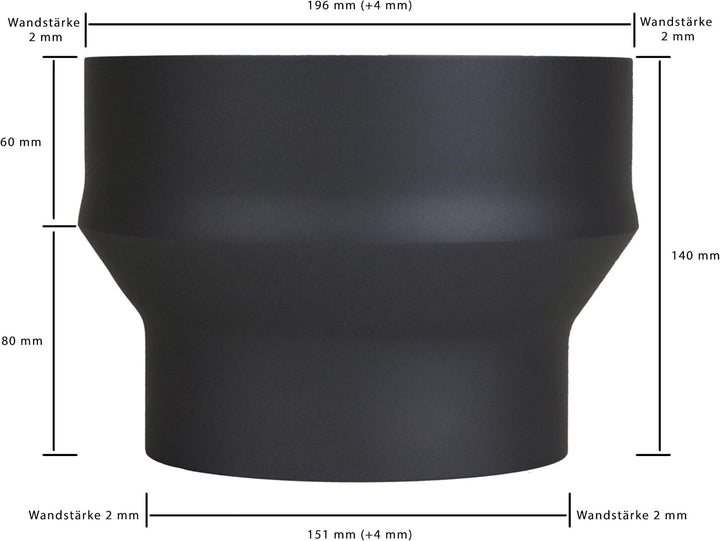Ofenrohr Erweiterung von Ø 150 mm auf Ø 200 mm - Farbe: schwarz-metallic - Rauchrohrerweiterung Ø 15
