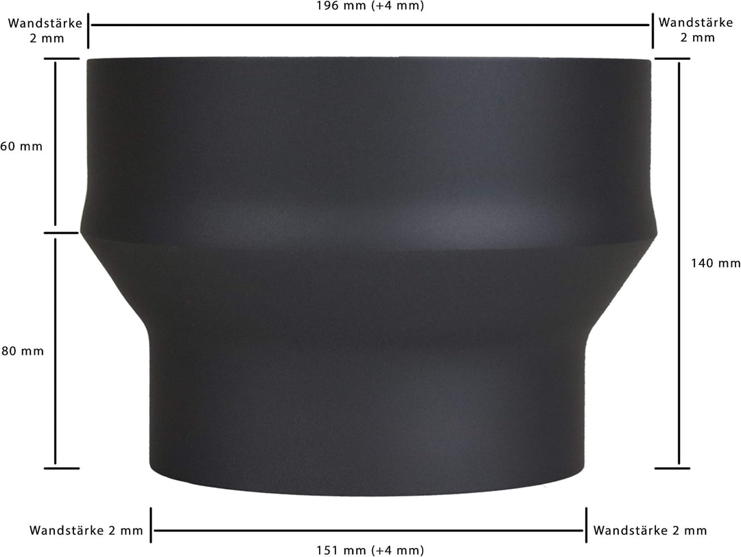 LANZZAS Ofenrohr Erweiterung von 150 mm auf 200 mm, Farbe: schwarz-metallic (im Durchmesser Ø 150 mm