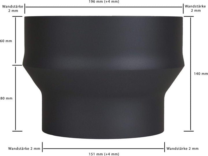 LANZZAS Ofenrohr Erweiterung von 150 mm auf 200 mm, Farbe: schwarz-metallic (im Durchmesser Ø 150 mm