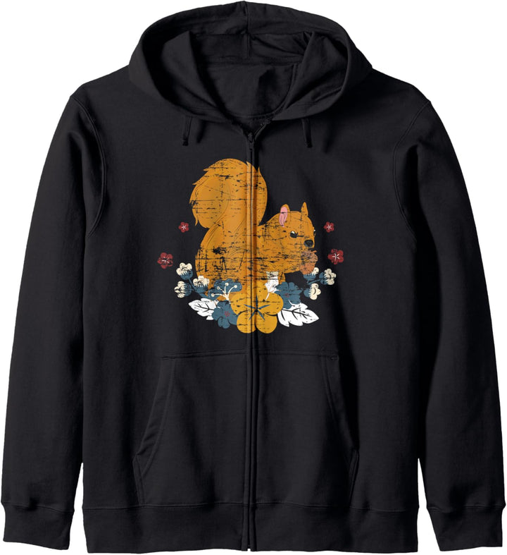 Tierfreund Waldbewohner Vintage Blumen Eichhörnchen Kapuzenjacke