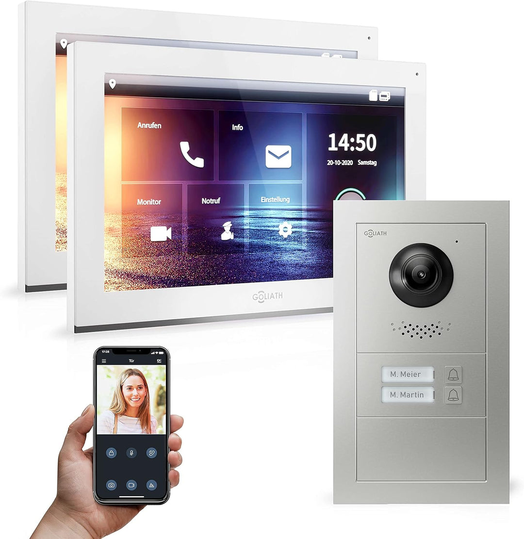 Goliath Hybrid | IP | Full-HD Video Türsprechanlage | App | 2-Fam | 2 x Full-Touchscreen 10" | Alumi