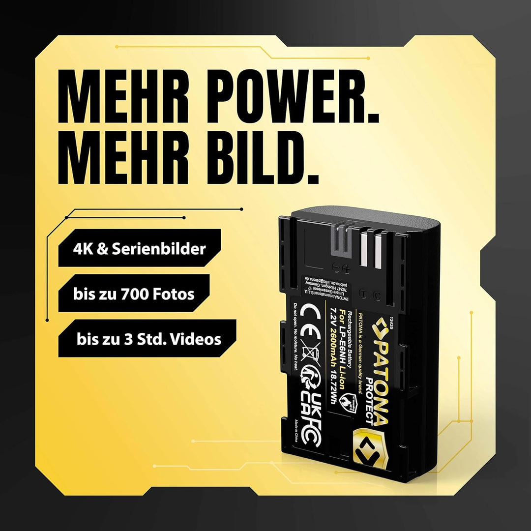 PATONA 2X Protect LP-E6NH Akku 2600mAh mit NTC-Sensor und V1 Gehäuse kompatibel mit Canon LPE6NH LP-