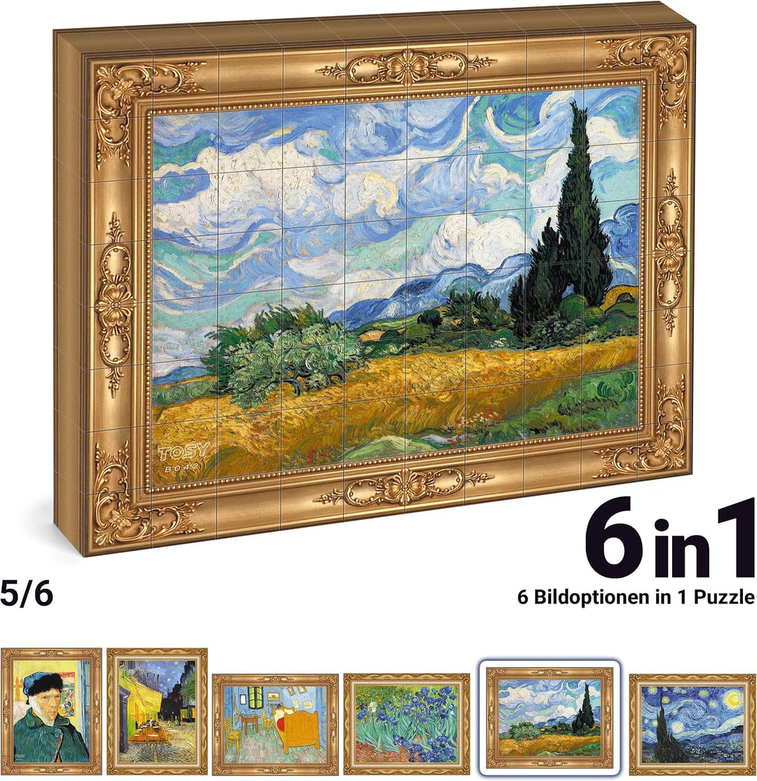 TOSY Picture Cube Van Gogh: 6-in-1 magnetisches Bilderpuzzle, 80 Blöcke, 488 Flächen/Magnete, 0,6 Zo
