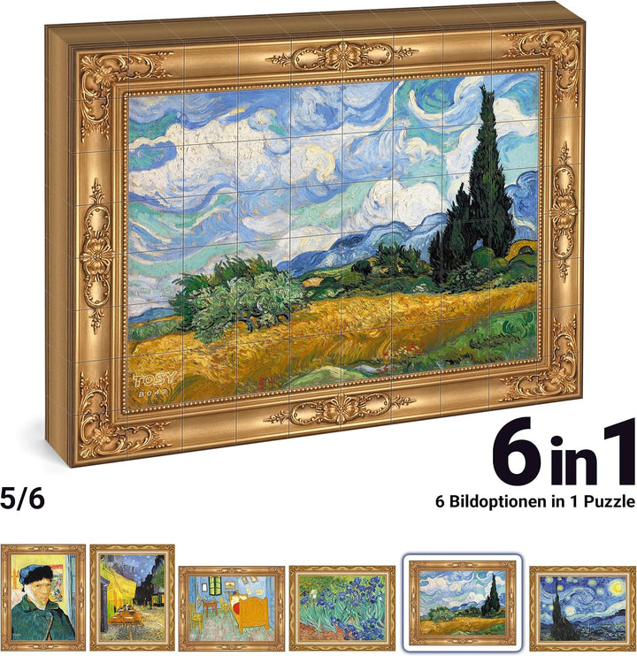 TOSY Picture Cube Van Gogh: 6-in-1 magnetisches Bilderpuzzle, 80 Blöcke, 488 Flächen/Magnete, 0,6 Zo