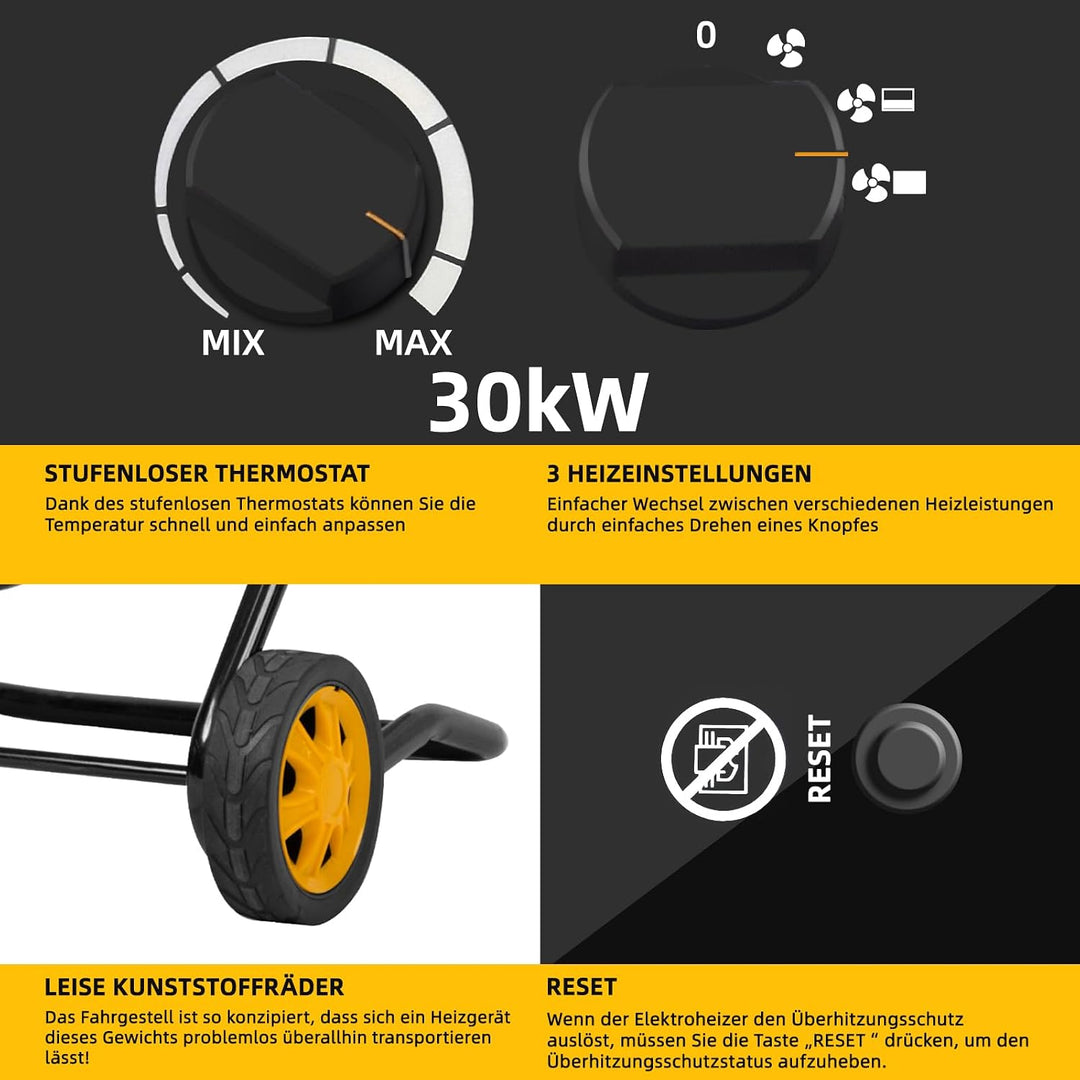 SIAL Industriell Heizlüfter 30000W, 400V - Elektrische Heizung - Heizstrahler Bauheizer - Heizgebläs