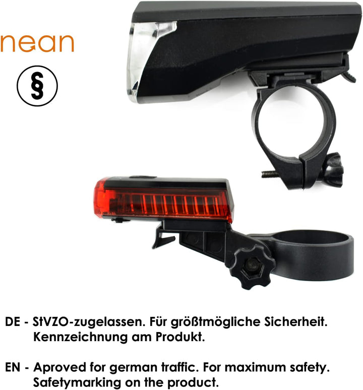 nean LED Akku Fahrradlicht Beleuchtungsset 50 LUX, StVZO, 4 Candela, Fahrradlampe, Fahrrad Frontlich