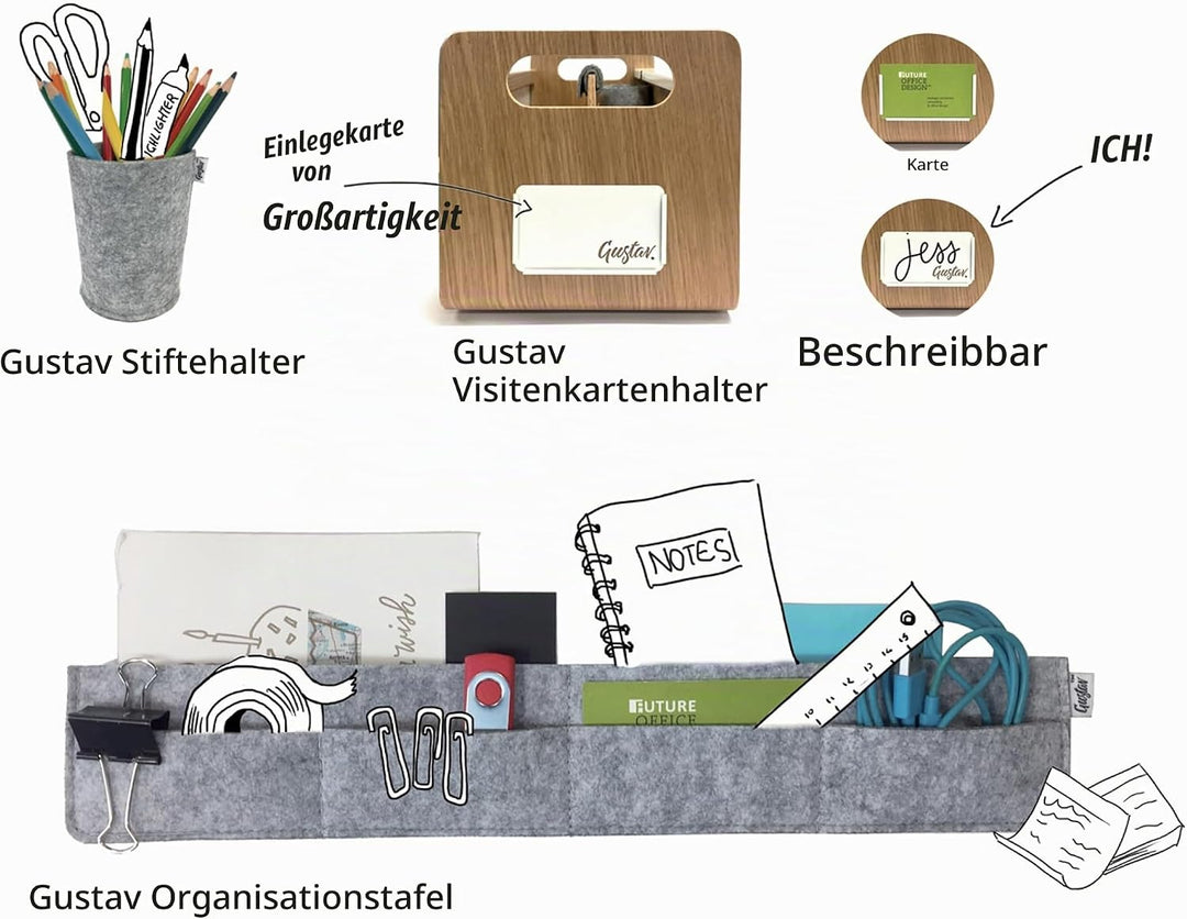 Gustav XL Laptopständer &amp; Organizer aus Holz – Tragbarer Schreibtischaufsatz, ergonomisch, inkl. Han