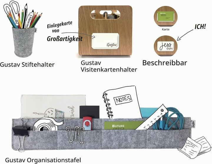 Gustav XL Laptopständer &amp; Organizer aus Holz – Tragbarer Schreibtischaufsatz, ergonomisch, inkl. Han