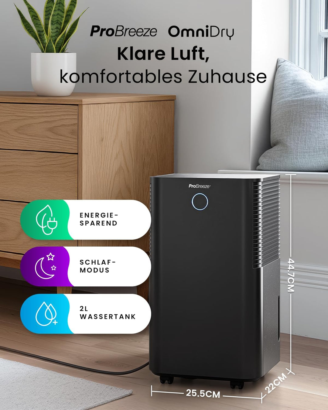 Pro Breeze Luftentfeuchter 12L in 24h Entfeuchtungsleistung - Luftentfeuchter elektrisch mit Feuchti