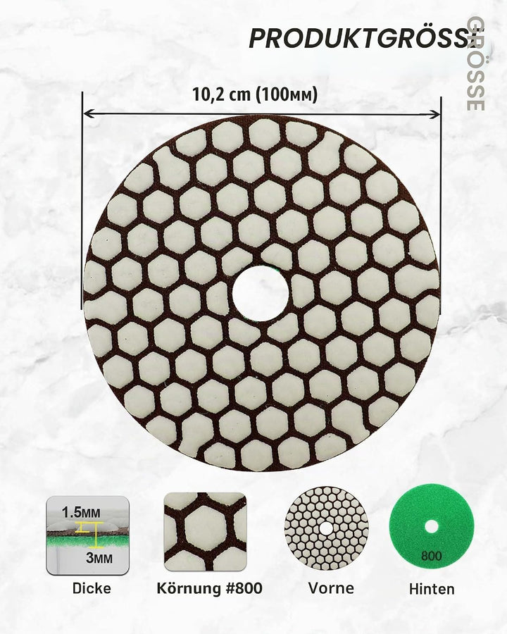 Trocken Diamant Polierpad 100mm 8 Stücke Körnung 800 Polierscheiben für Granit Marmor Kunststein Qua