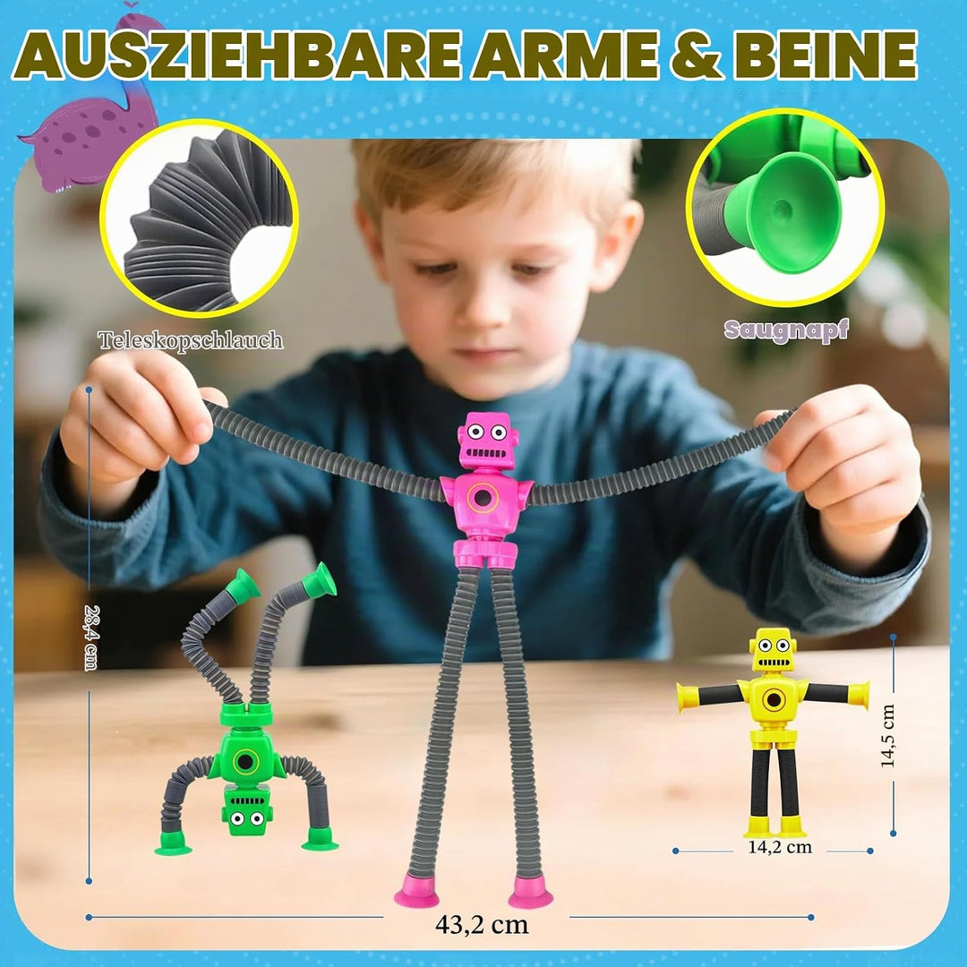 Saugnapf-Roboter-Spielzeug 12 Stück, formveränderndes sensorisches Pop-Tube-Fidget-Spinner, Schreibt
