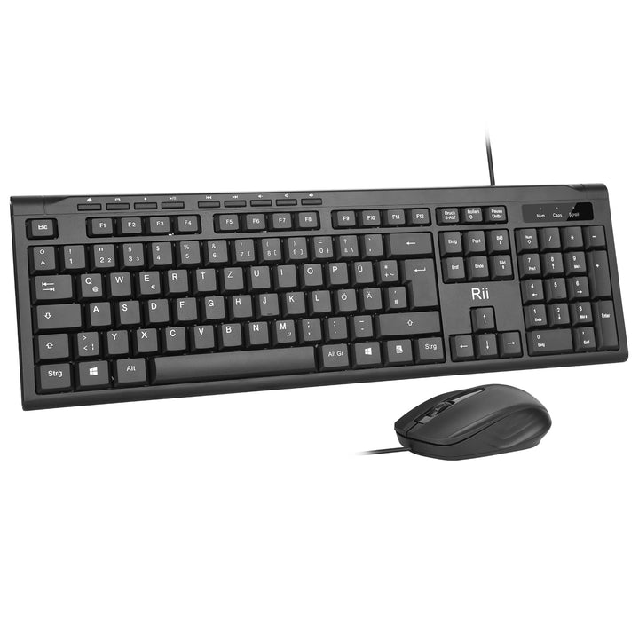 Rii Kabelgebundenes Tastatur-Maus-Set, PC Tastatur mit Kabel, Spritzwassergeschützt, Ergonomisch, US