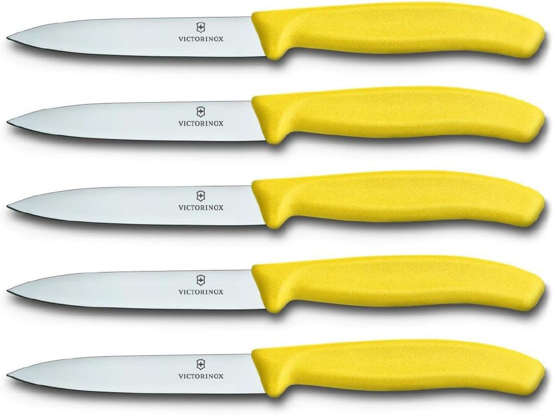 Victorinox 5-tlg Gemüsemesser Set Swiss Classic Gelb – 10 cm ohne Wellenschliff – Tomatenmesser 5er