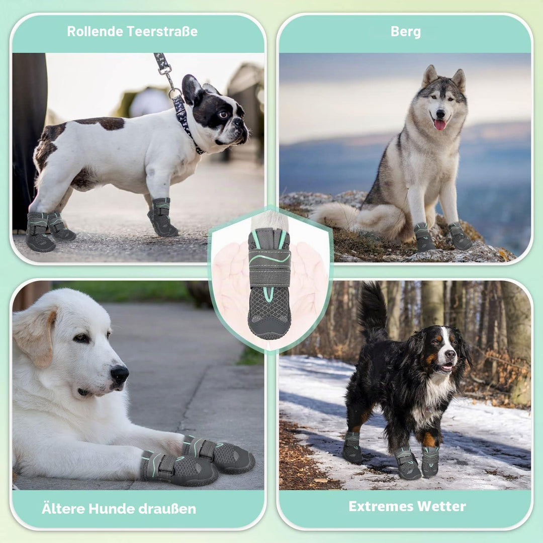SlowTon Hundeschuhe Pfotenschutz, 2 Stück atmungsaktive Hunde Schuhe Outdoor mit Rutschfester Sohle,