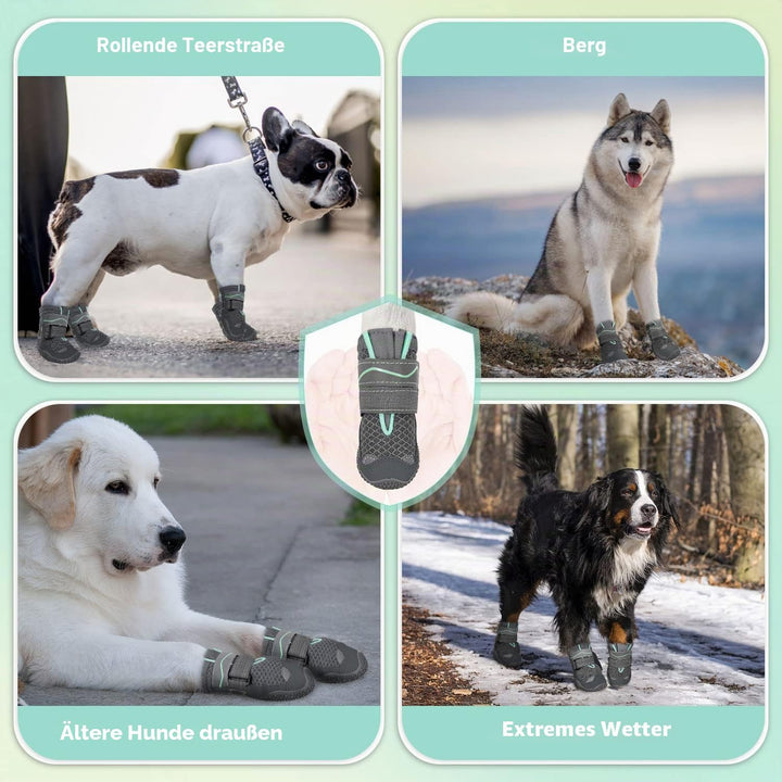 SlowTon Hundeschuhe Pfotenschutz, 2 Stück atmungsaktive Hunde Schuhe Outdoor mit Rutschfester Sohle,