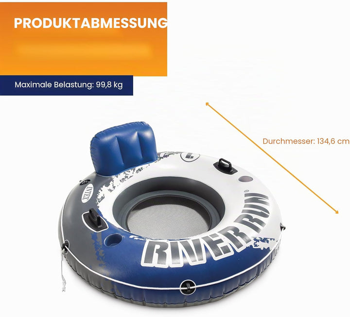 Intex River Run I - Aufblasbarer Schwimmsessel - Ø 135 cm, Weiss Blaues Rad Single, Blaues Rad Singl