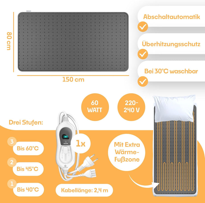 KESSER® Doppel-Wärmeunterbett 160x140cm mit Abschaltautomatik 2 Temperaturzonen Fernbedienung | Heiz