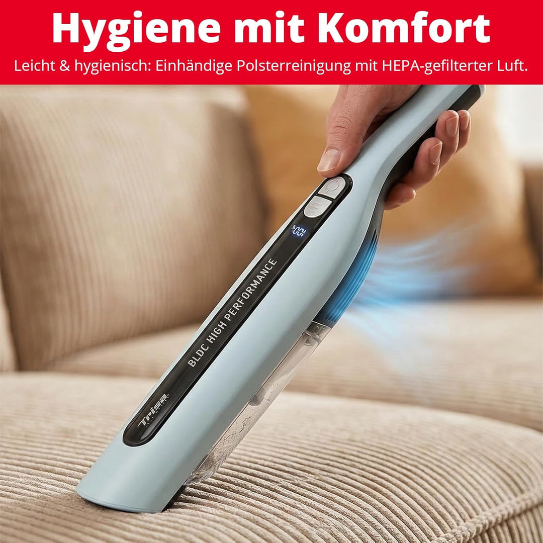Trisa Handstaubsauger Akku Kabellos 120W – Autostaubsauger mit 30 Min Laufzeit, HEPA Filter, LED Dis