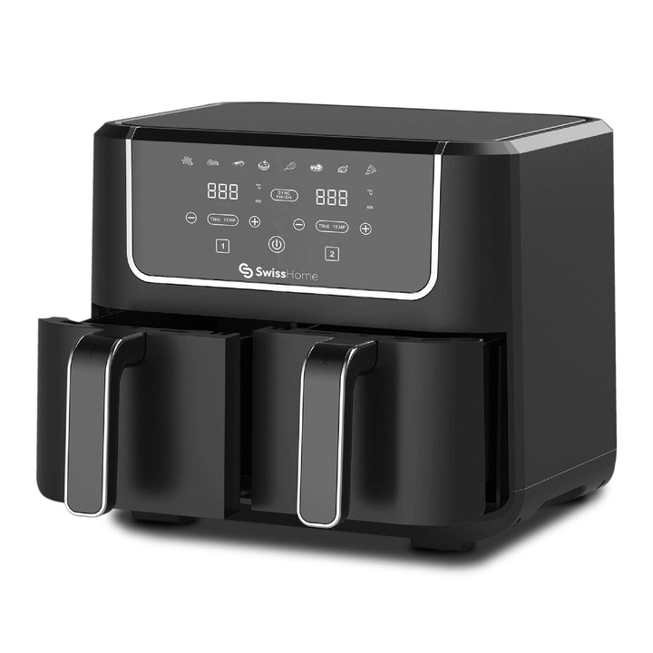 Z SwissHome DARK - Luftfritteuse 2100W - 2 Töpfe 3L - 8 Funktionen - LED-Touchscreen - Antihaftbesch
