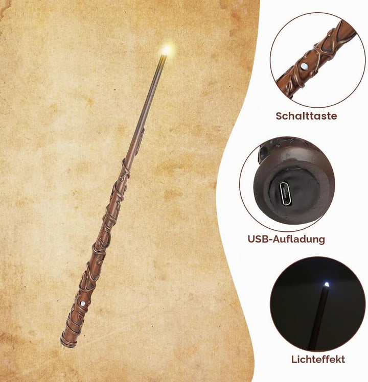 Zauberstab Hermine Granger mit Licht, 38cm Hermine Zauberstab, Elderstab Zauberstäbe Glühen, USB Wie