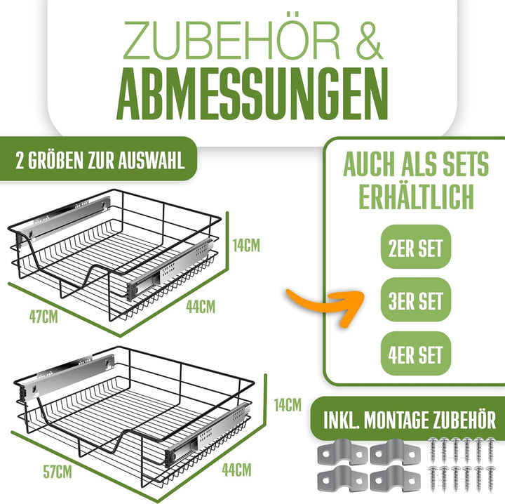 KESSER® Teleskopschublade 50 cm ✓ Küchenschublade ✓ Küchenschrank ✓ Korbauszug ✓ Schrankauszug ✓ Vol