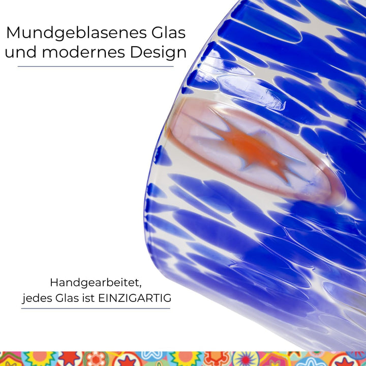 Gocce di Murano Set mit 6 Regenbogen-Gläsern, aus mundgeblasenem Muranoglas, 240 ml, handgefertigt,