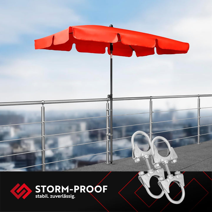STORM-PROOF Sonnenschirmhalter für runde Geländer - Zwei-Punkt-Befestigung aus Stahl (Schirmstock Du