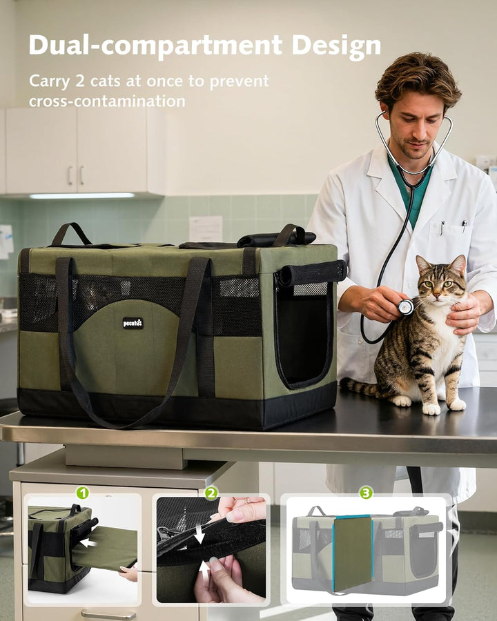 pecute Katzentransportbox für 2 Katzen Katzentasche Transporttasche Stabiler Haustier Tragetasche, T