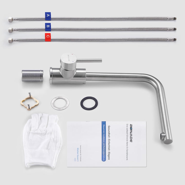 BONADE Niederdruck Armatur Küche aus Edelstahl 304, Küchenarmatur Niederdruck 360° Schwenkbare Misch