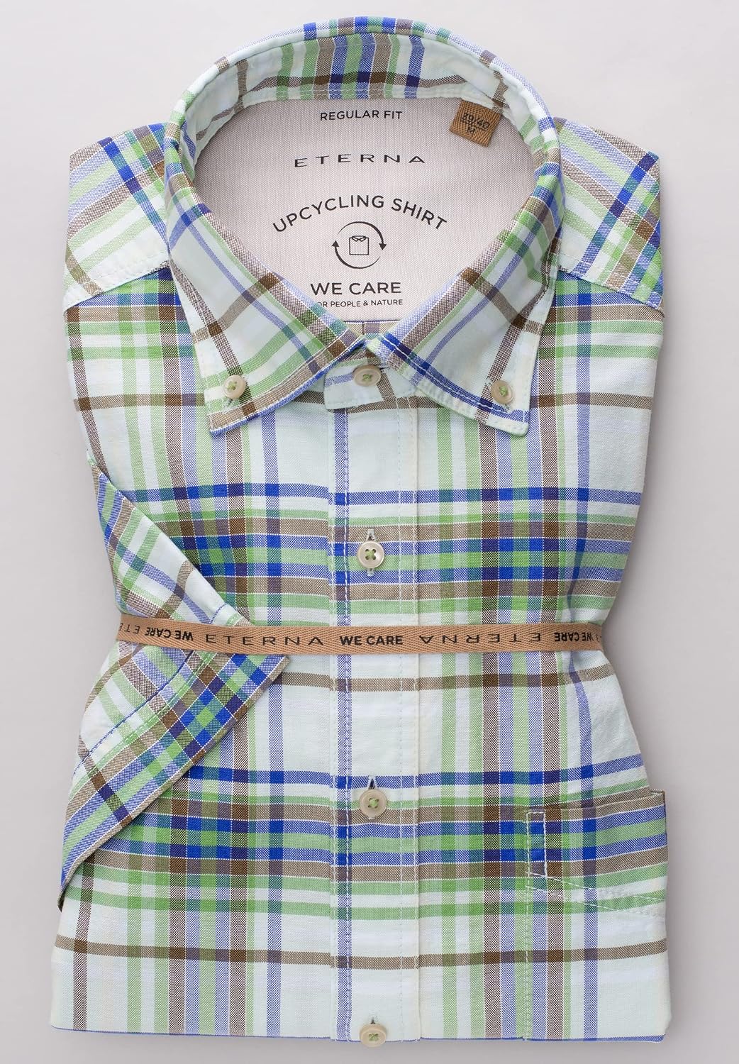 ETERNA Kurzarm Hemd, Regular fit, Upcycling Shirt, Oxford kariert W42, Länge kurzarm Grün, W42, L&amp;