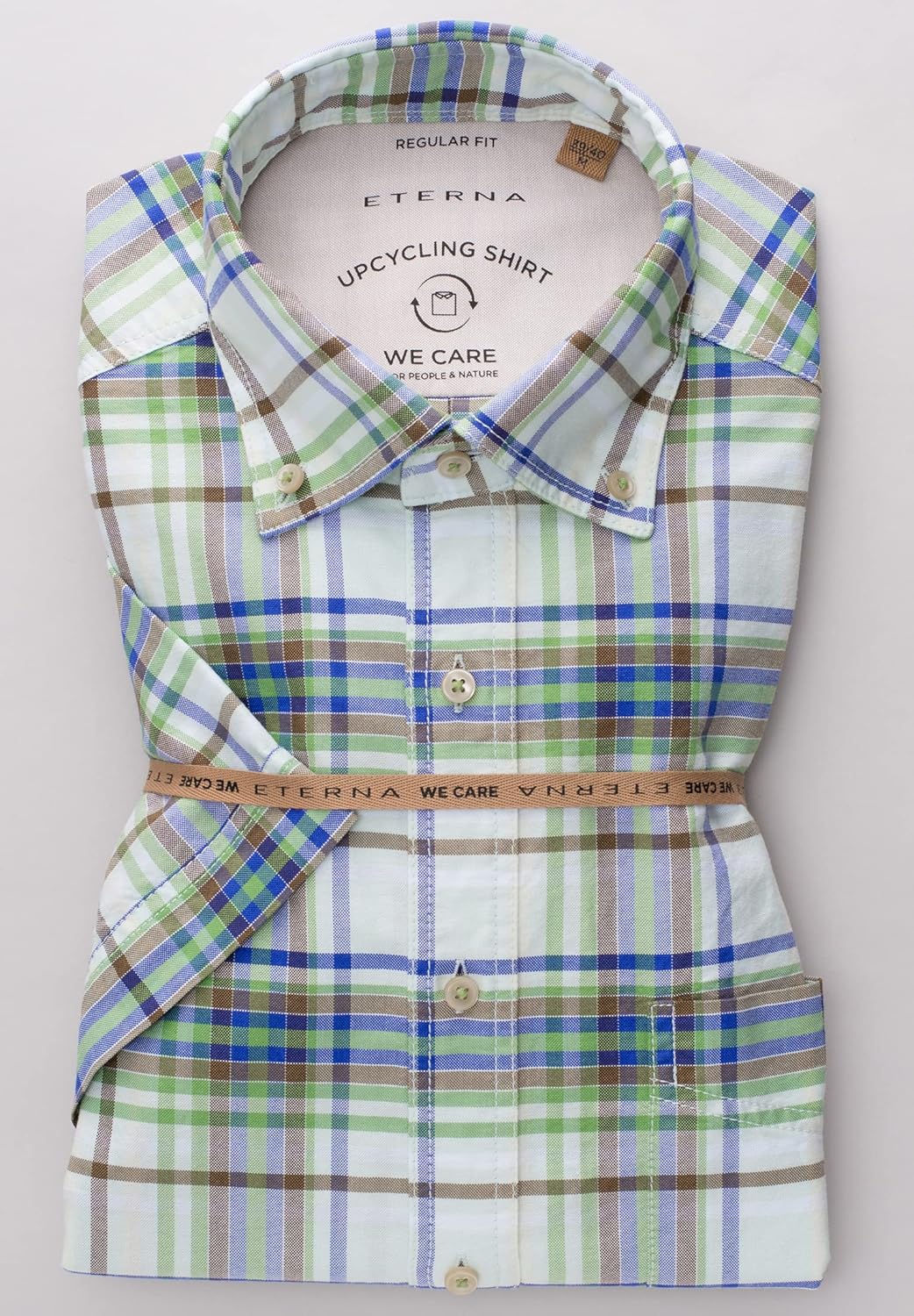 eterna Herren Upcycling Shirt Oxford Regular FIT W44, Länge kurzarm Grün, W44, Länge kurzarm Grün