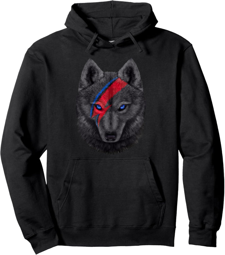 Schwarzer Wolfsgesicht gemalt mit rotem Blitz Pullover Hoodie