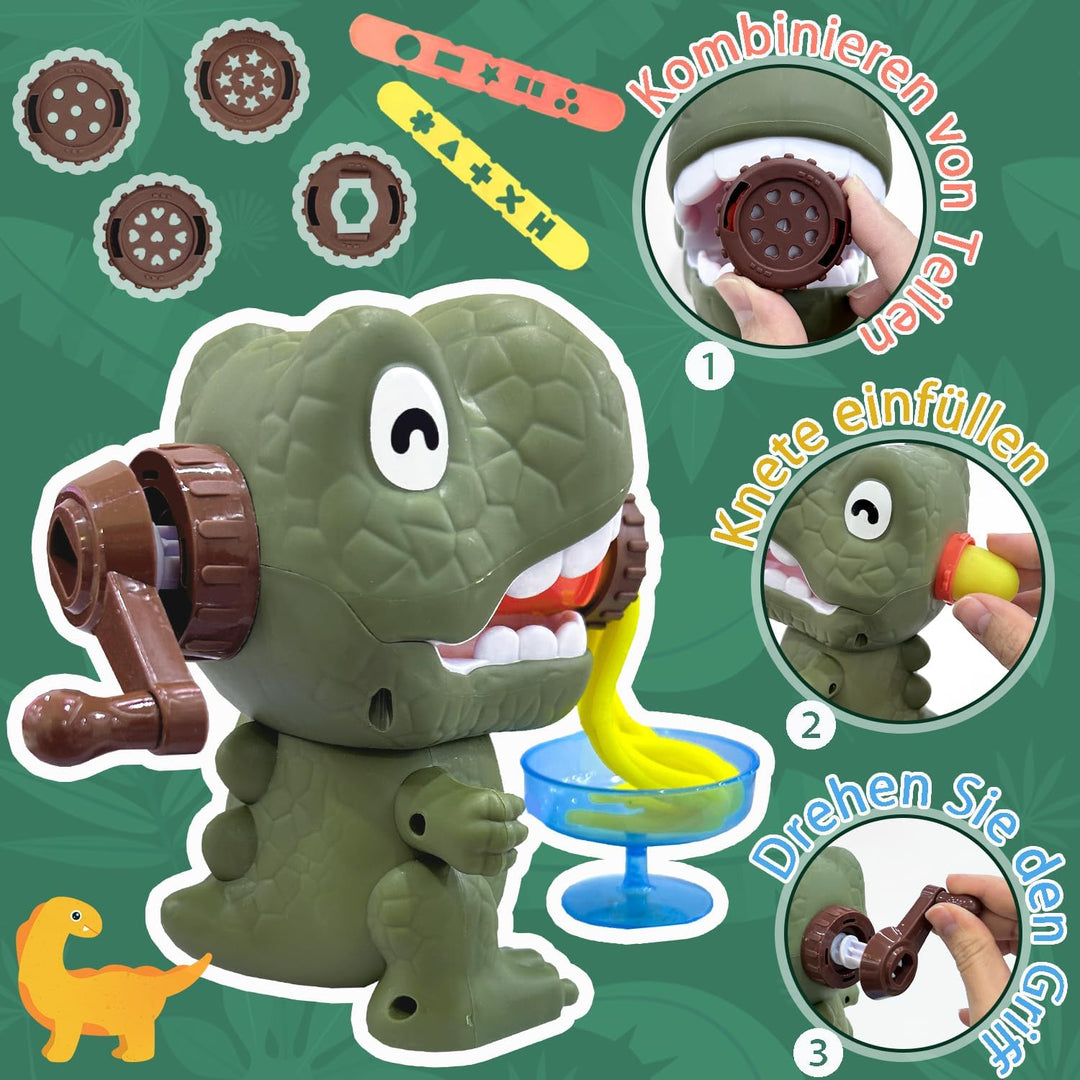Dinosaurier Knete Set 42-teilig mit Kitchen Creations Nudelmaschine,5 Dino Eierformen,12 Farben Knet