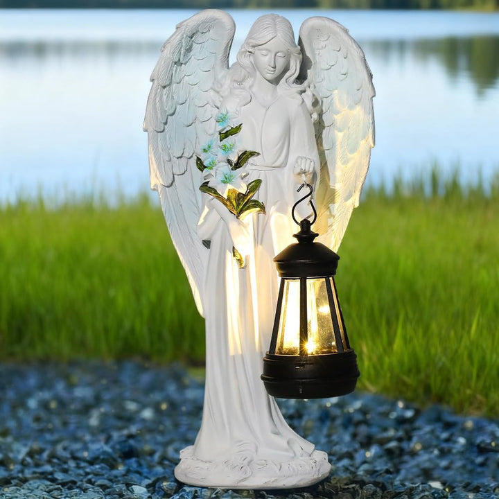 Solar Engel Gartenstatuen, Wetterfest Grabschmuck, LED Fairy Engel Figur, Gartenstatue Geschenke, 31