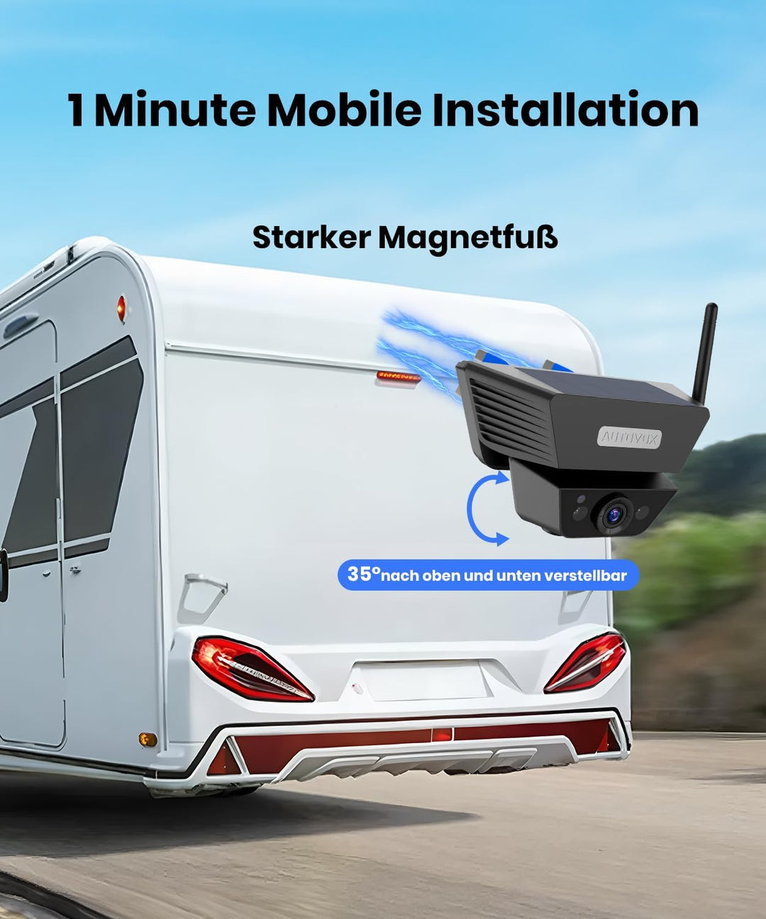 AUTO-VOX Rückfahrkamera Kabellose Solar Magnetisch: 1 Min Einfache Installation, Super-IR-Nachtsicht