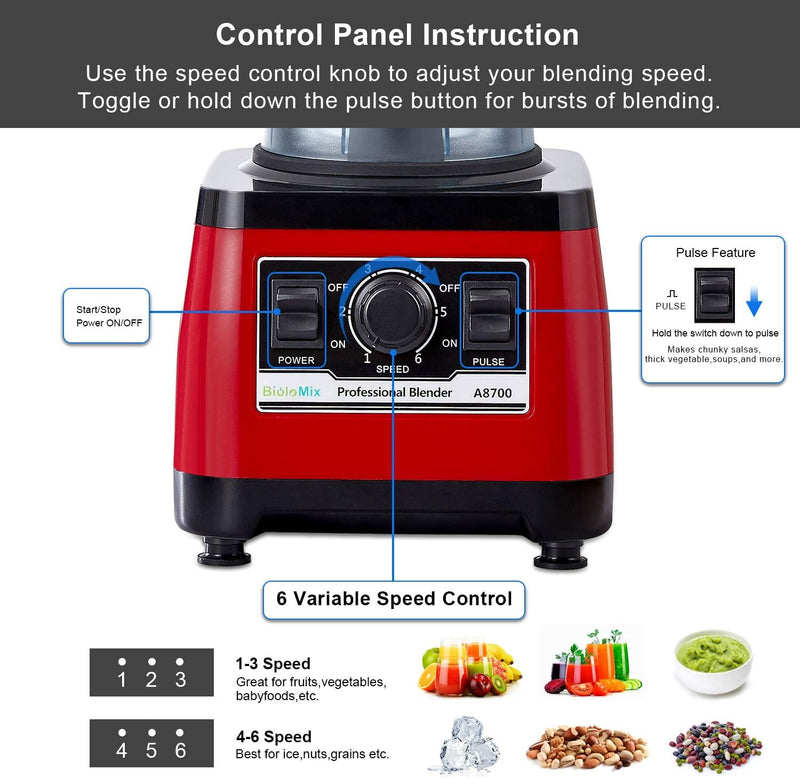 BioloMix Standmixer 2200W SmoothieMixer,Selbstreinigungs Funktion,Hochleistungsmixer mit 2L Behälter