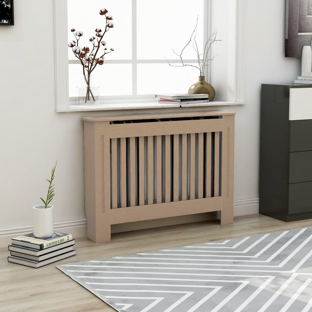 Wohnzimmer Heizkörper Verkleidung Abdeckung 112x19x81.5 cm MDF Dekorative Lamellen-Design Heizkörper