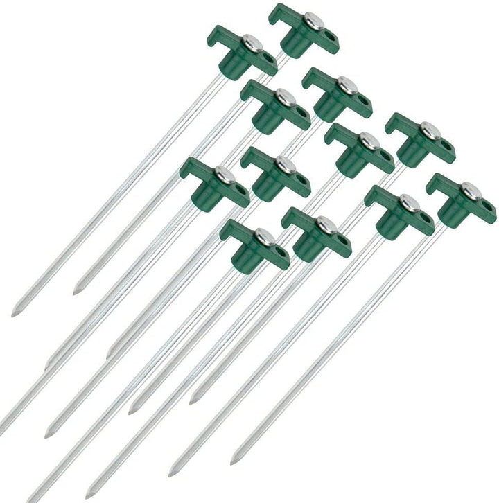 ToCi 12x Zelt-Heringe aus Stahl - Robuste Erdnägel mit Halterung aus Kunststoff - Felsbodenheringe f